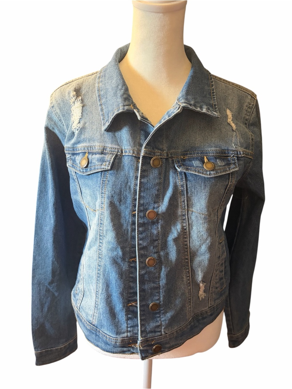 BHJ S California Distressed Denim Jean Jacket Medium Wash Size M